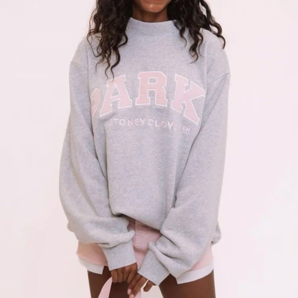 Parke X Stoney Clover Lane Grey Pink Varsity Mockneck Sweatshirt S/m